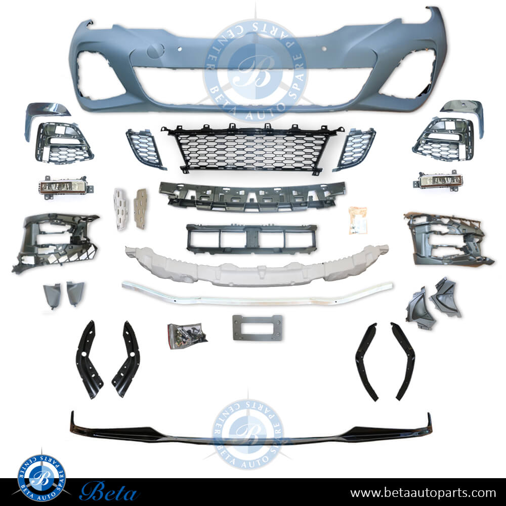 Front Bumper assembly M-Performance with PDC and Front Lower Spoiler Black Color for BMW 3 Series G20 2019-up models, Part Number 51118099895 Front Bumper assembly M-Performance with PDC and Front Lower Spoiler Black Color for BMW 3 Series G20 2019-up models, Part Number 51118099895